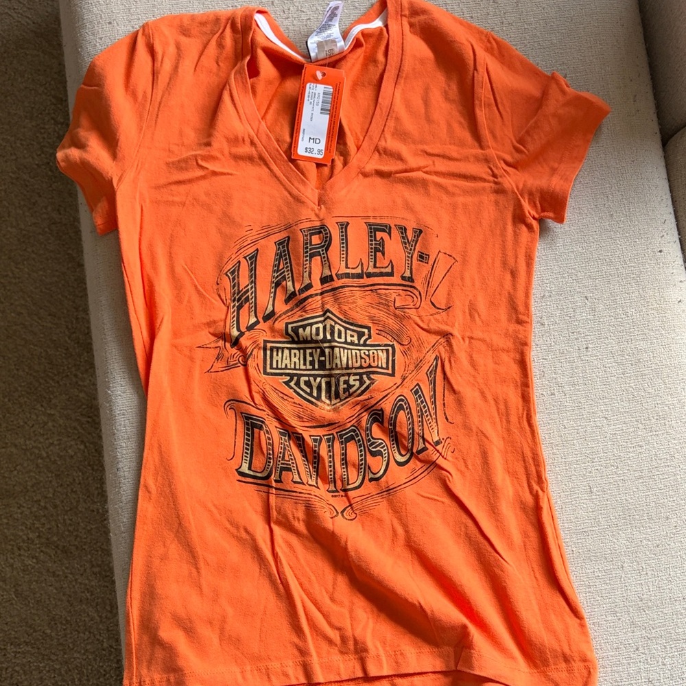 Harley-Davidson Orange Logo V-Neck Short Sleeve Tee